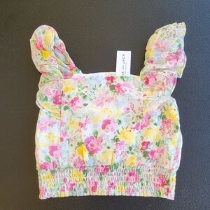 Janie and Jack White Floral girl Sleeveless Ruffle Top Size 5